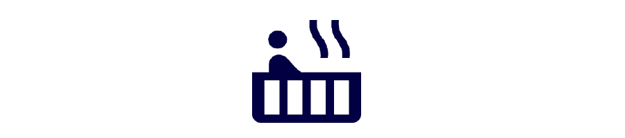 Icon of a person relaxing in a hot tub with steam rising.